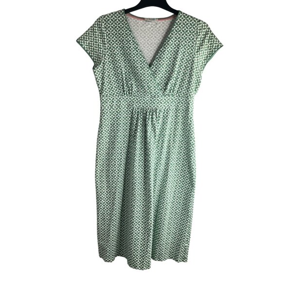 Boden Lola Jersey Knit Faux Wrap Dress Geo Pinwheel Print Green V-Neckline Sz 10 - Picture 6 of 11